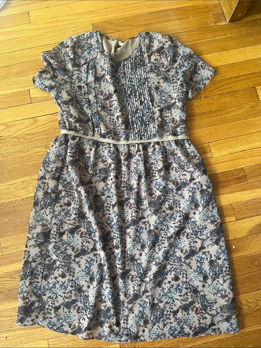 Floral Pintuck Dress w/Grosgrain Waist